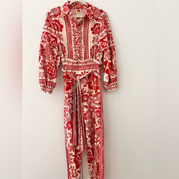 Pants - FARM RIO PINEAPPLE Red Floral Jumpsuit